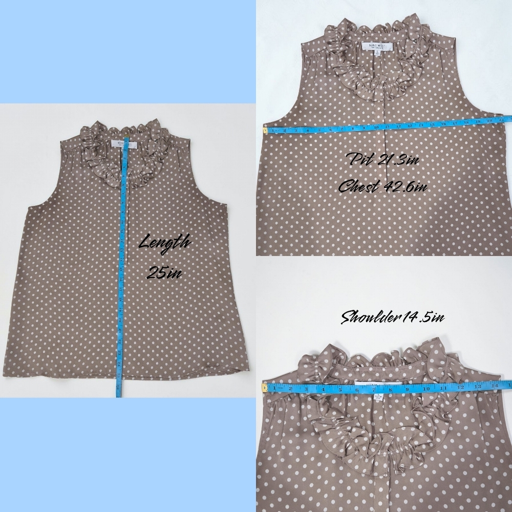 Nine West Suit Separates Polka Dot Ruffle Neck Sleeveless Blouse Size L (L033) - Picture 7 of 8